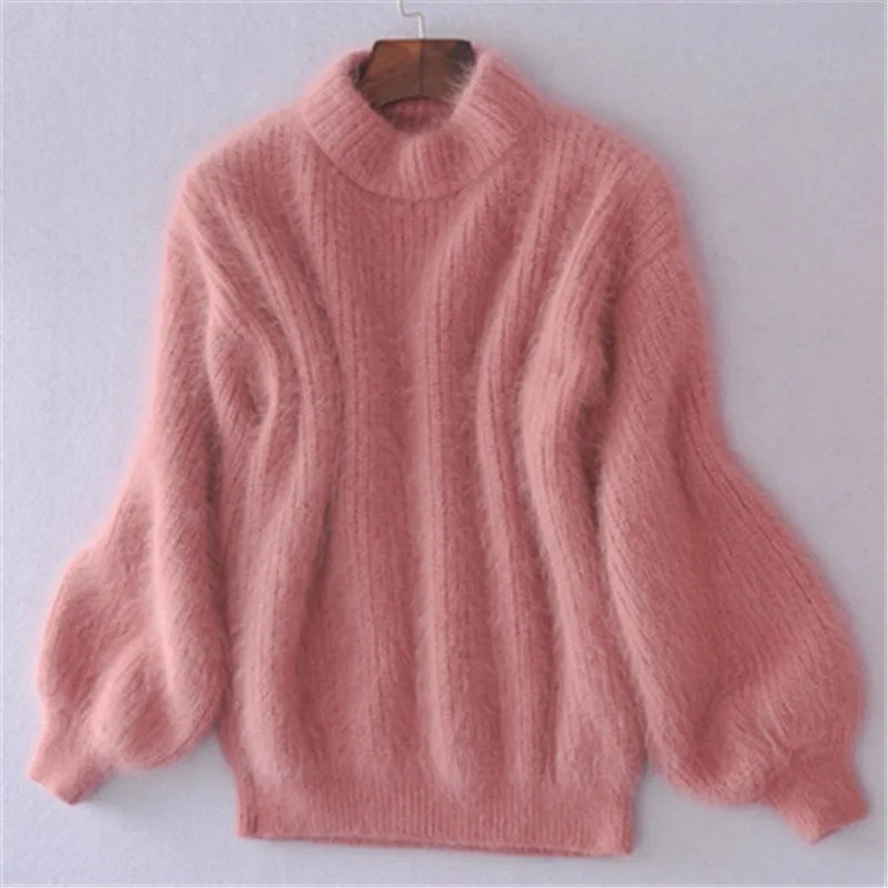Cashmere Fluffy Turtleneck Balloon Sleeve Sweater
