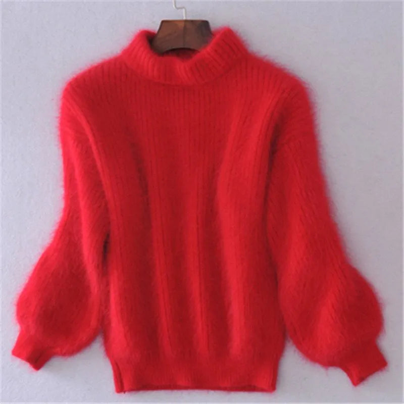 Cashmere Fluffy Turtleneck Balloon Sleeve Sweater