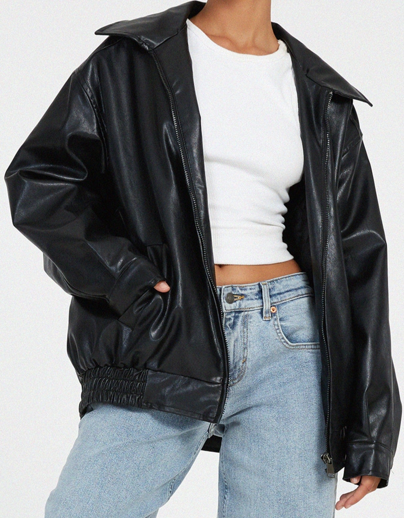 Oversized Brown Leather Jacket