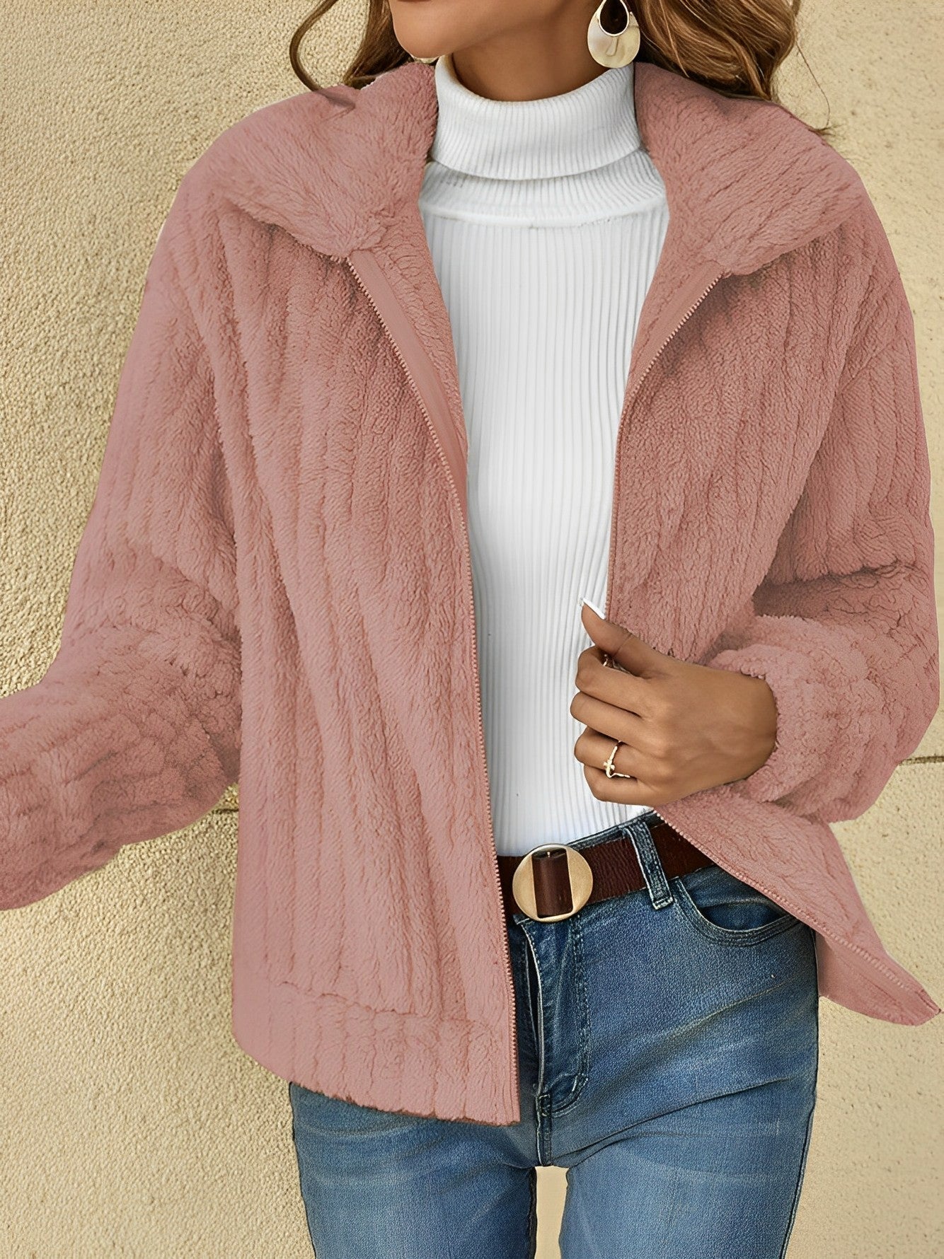 Women’s Fleece Jacket – Soft Textured Casual Outerwear