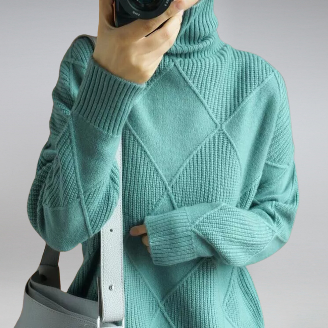 Diamond Pattern Turtleneck Sweater