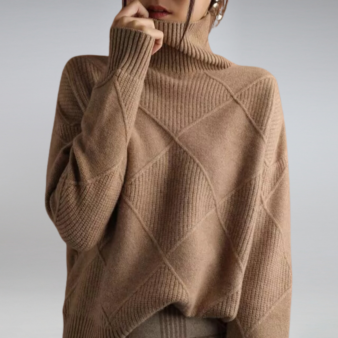 Diamond Pattern Turtleneck Sweater