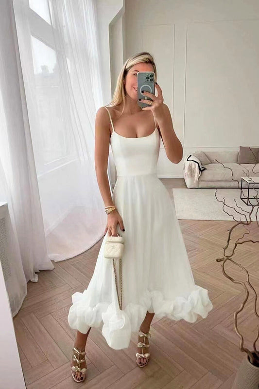 Midi Spaghetti Strap Dress with Ruffle Hem