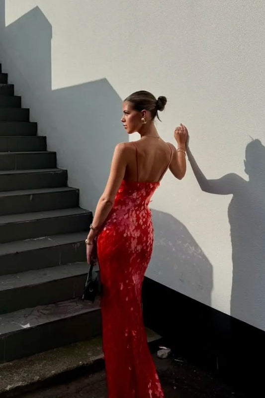 Sequin Plunge V-Neck Gown