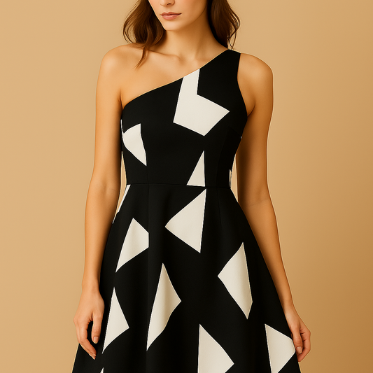 Geometric Print One-Shoulder Mini Dress