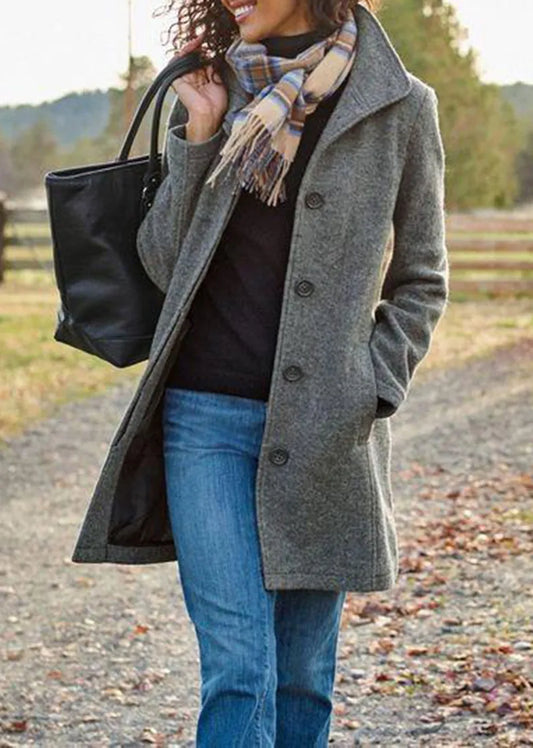 Women’s Wool Blend Coat – Button Front Long Jacket