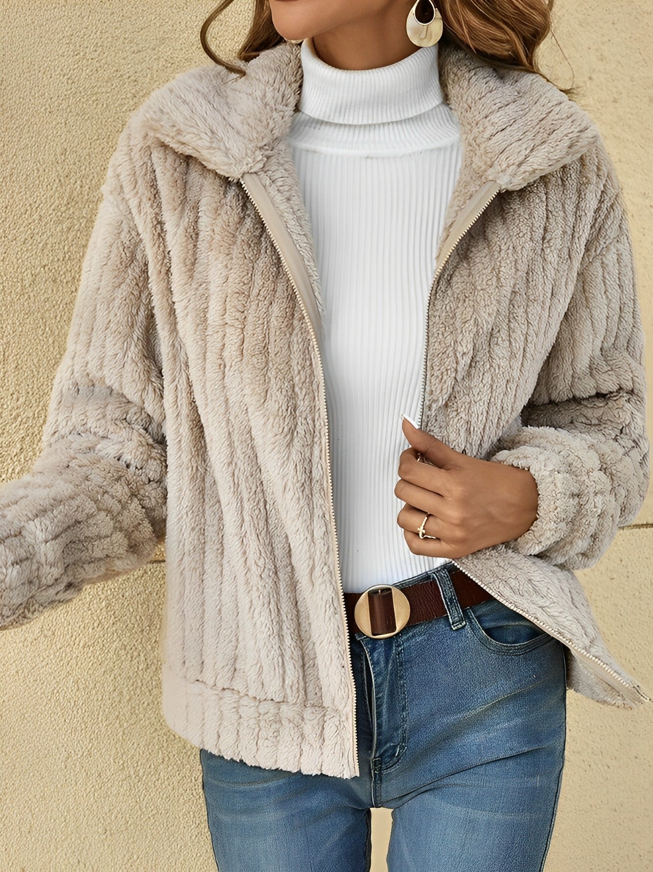 Women’s Fleece Jacket – Soft Textured Casual Outerwear