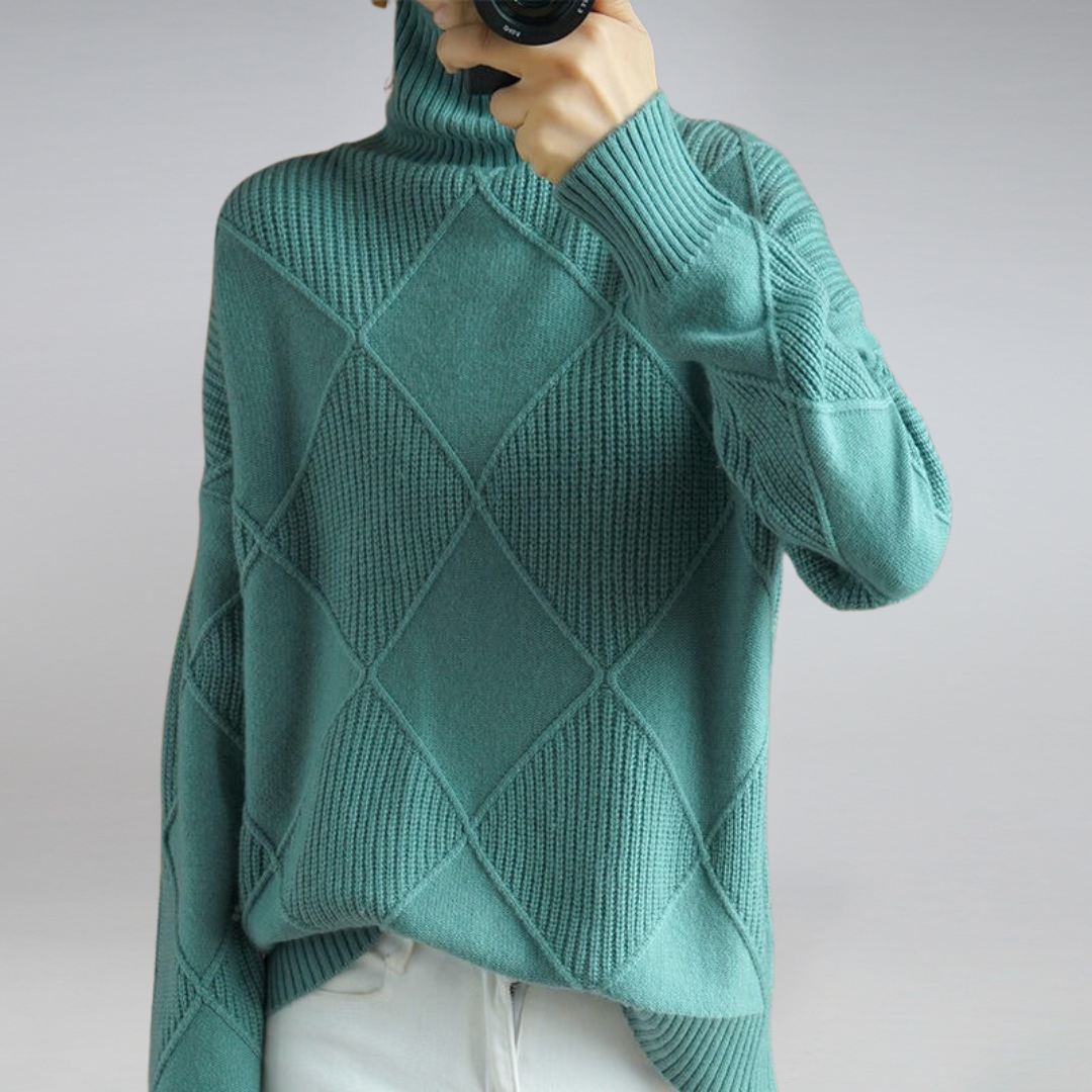Diamond Pattern Turtleneck Sweater