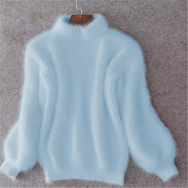Cashmere Fluffy Turtleneck Balloon Sleeve Sweater