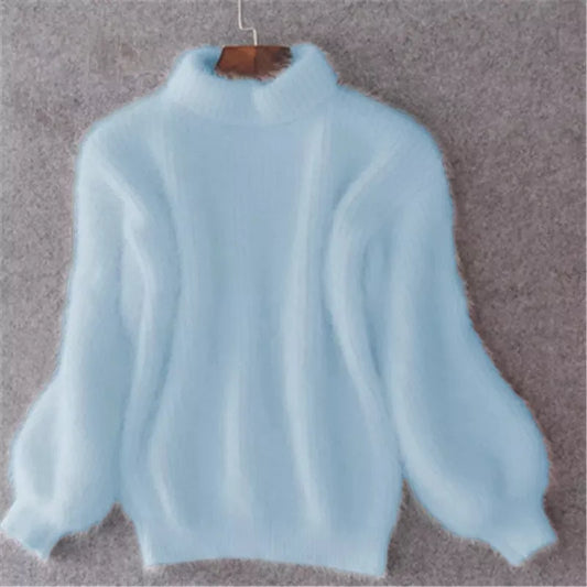 Cashmere Fluffy Turtleneck Balloon Sleeve Sweater