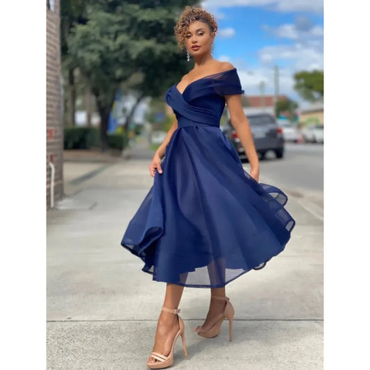 Off-Shoulder Fit-and-Flare Midi Dress