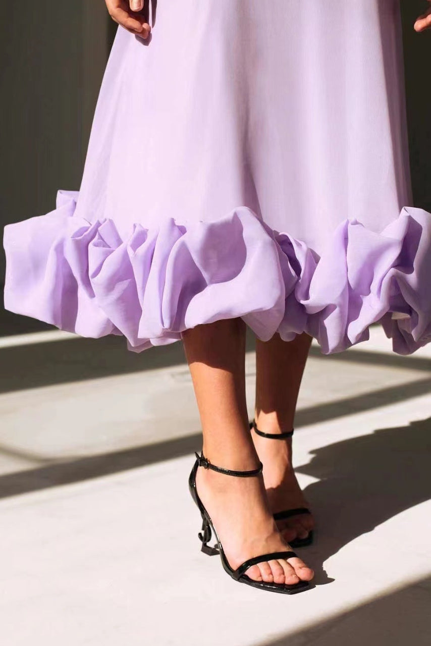 Midi Spaghetti Strap Dress with Ruffle Hem