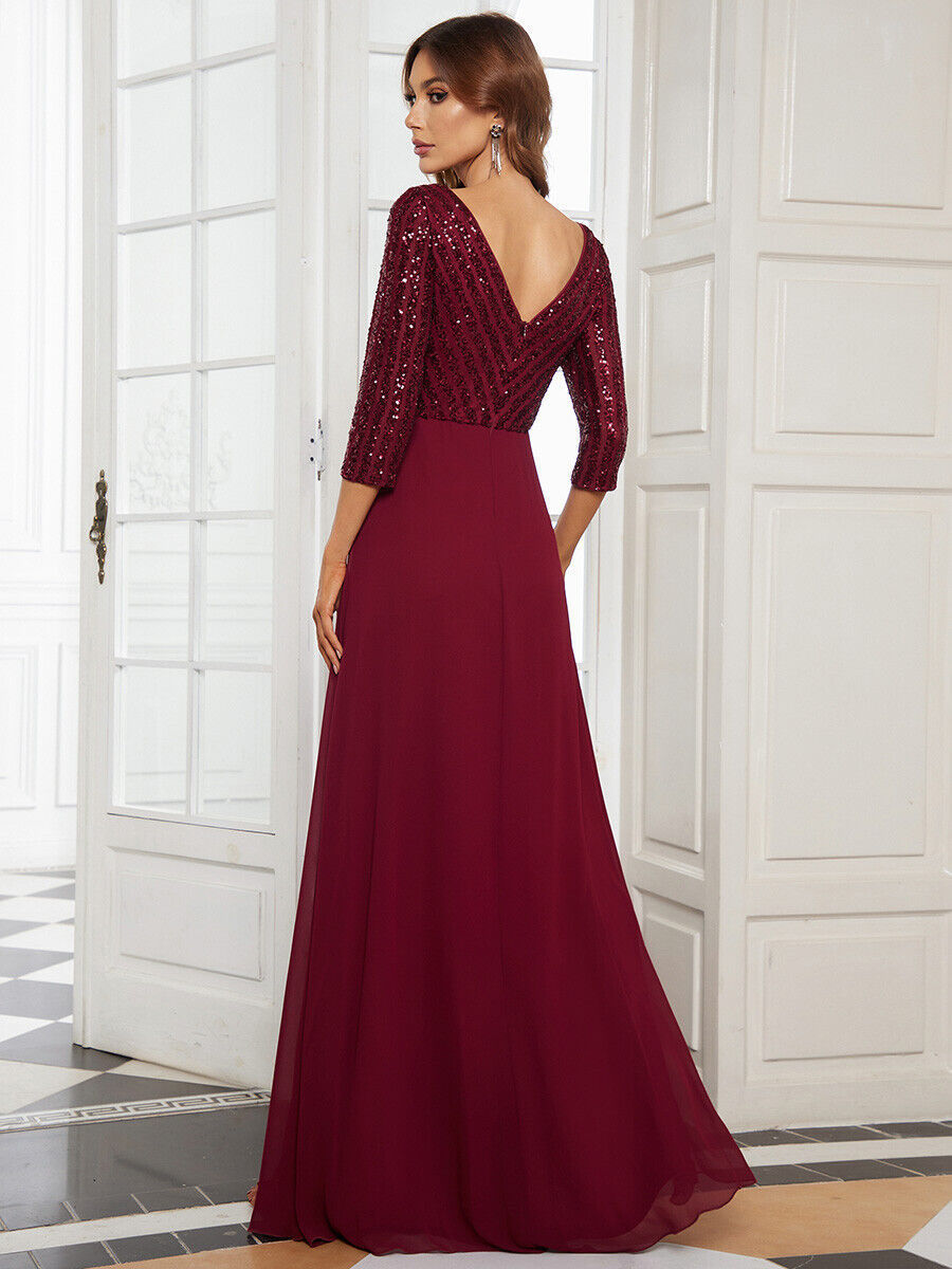 Women’s Evening Gown – Sequin V-Neck Long Formal Dress