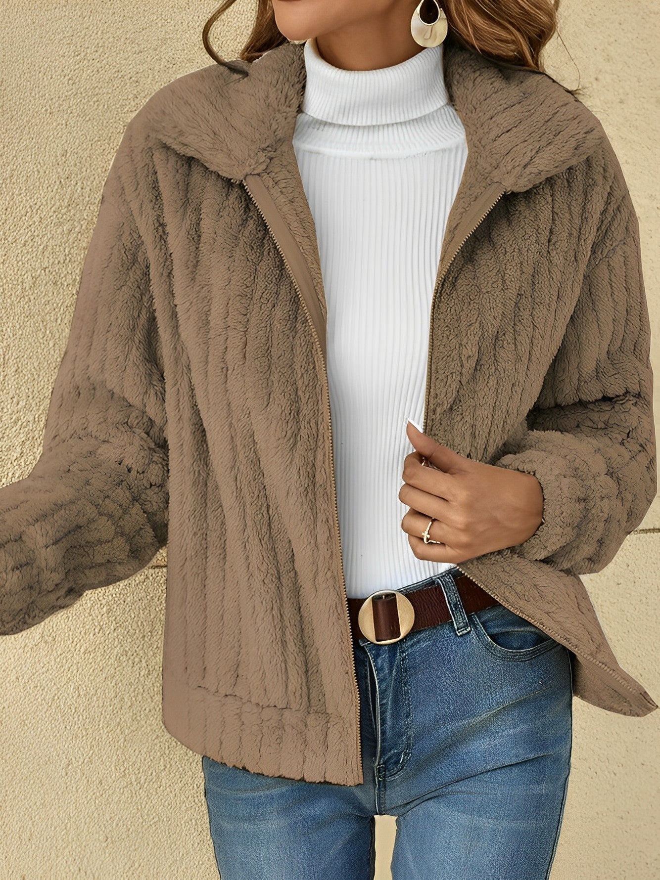 Women’s Fleece Jacket – Soft Textured Casual Outerwear