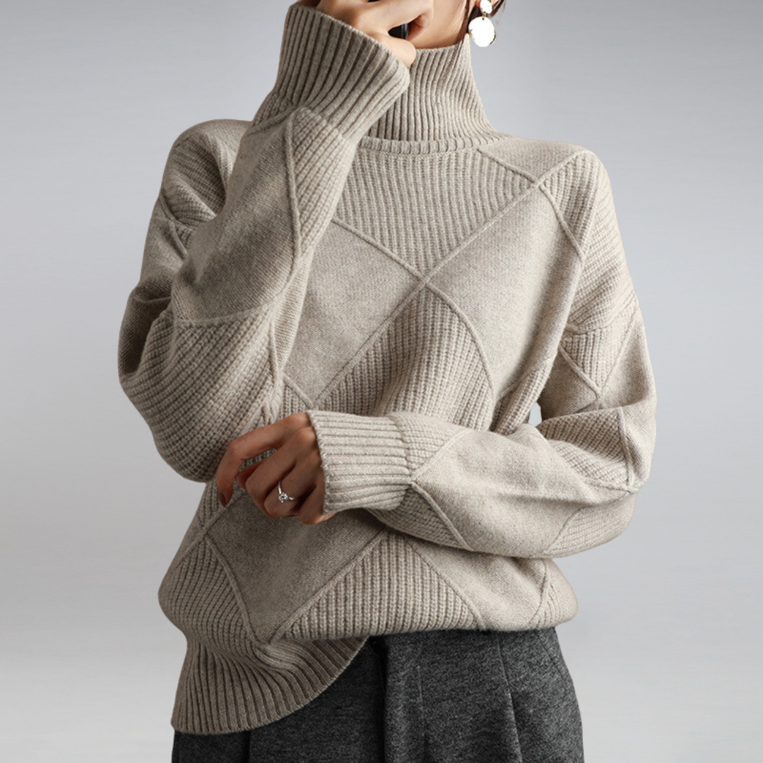 Diamond Pattern Turtleneck Sweater
