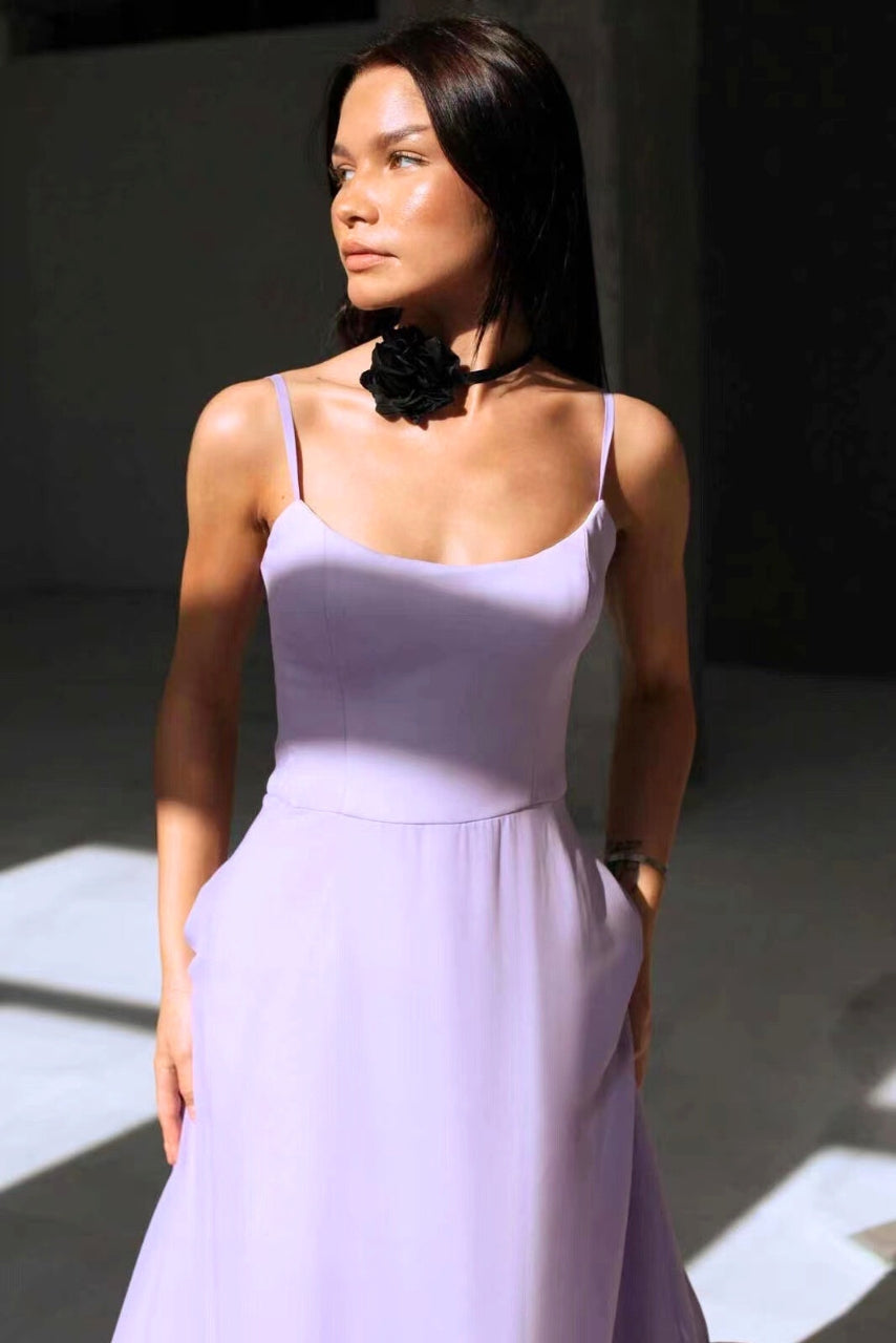 Midi Spaghetti Strap Dress with Ruffle Hem