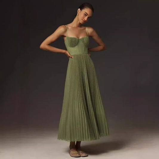 Elina - Maxivestido plisado de tirantes finos