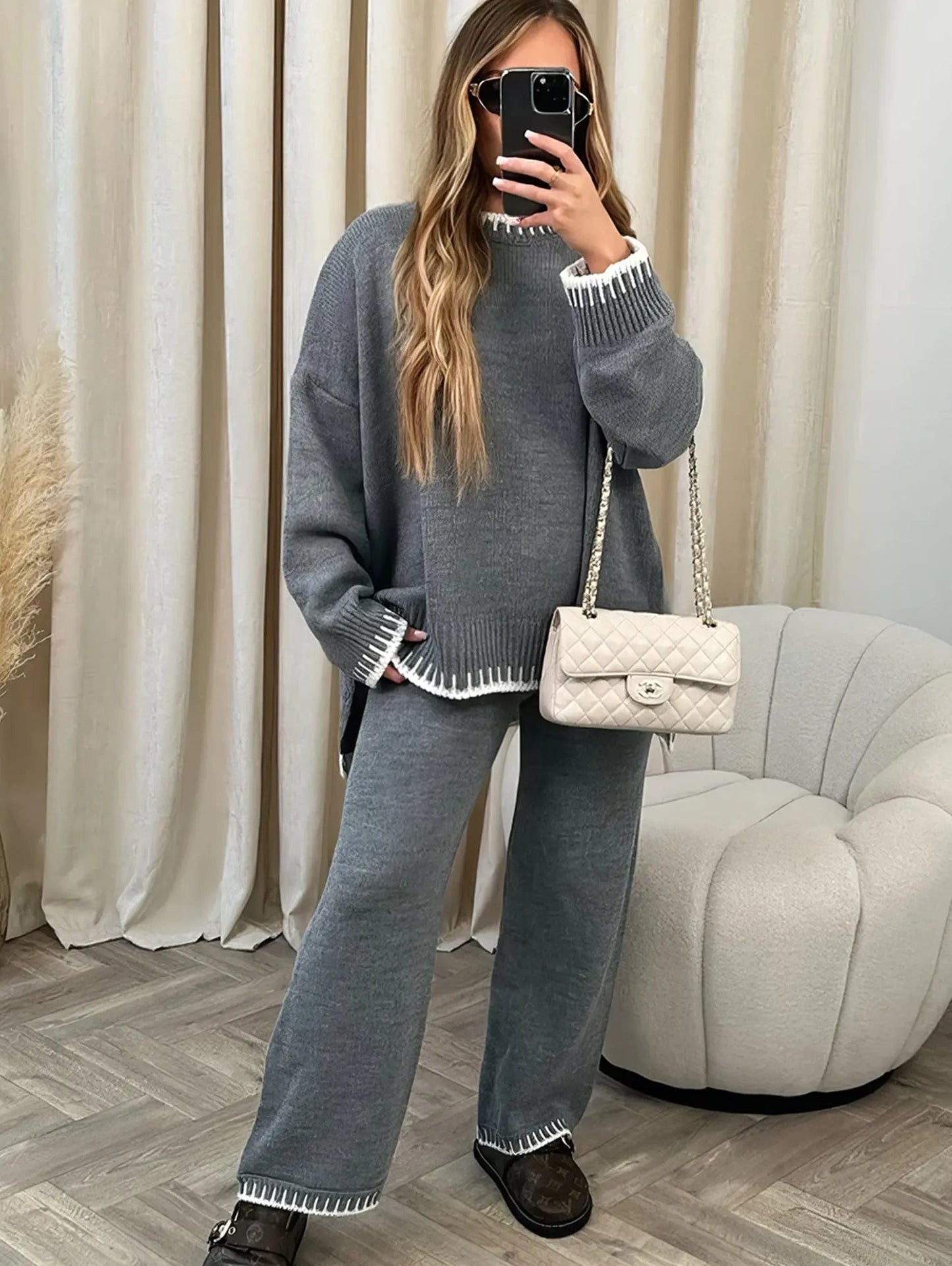 Wool Knit Two-Piece Relaxed Fit Lounge Set
