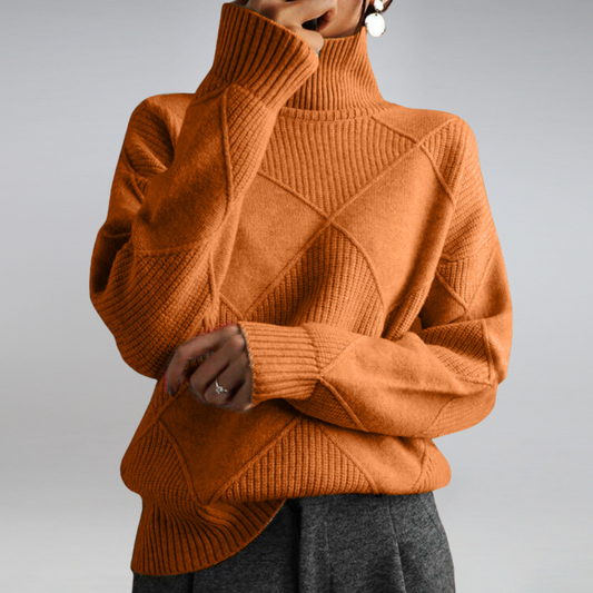 Cashmere Diamond Pattern Turtleneck Sweater