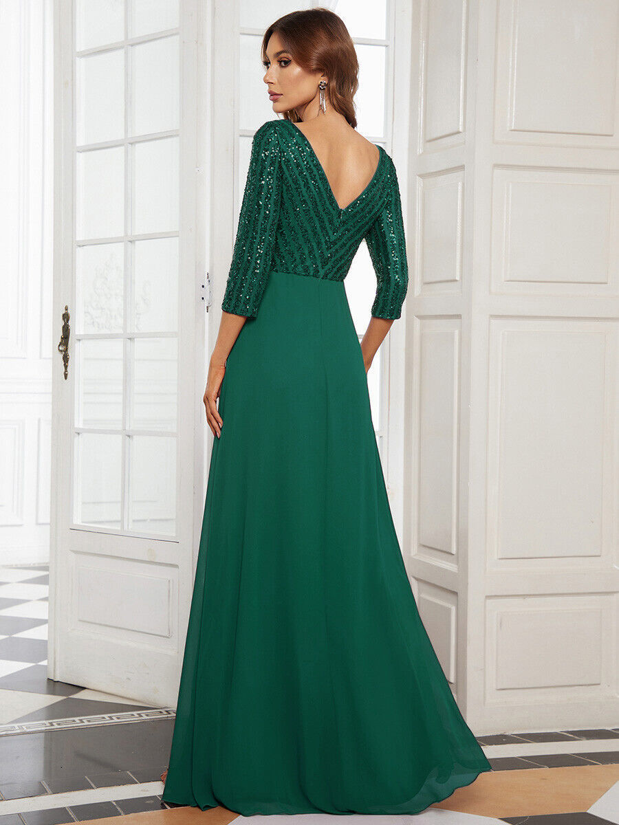 Women’s Evening Gown – Sequin V-Neck Long Formal Dress