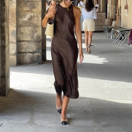 Sleeveless Satin Slip Midi Dress