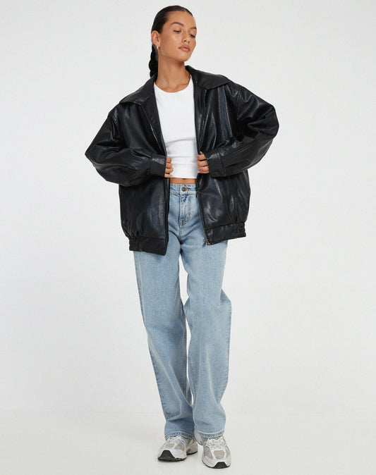 Oversized Brown Leather Jacket