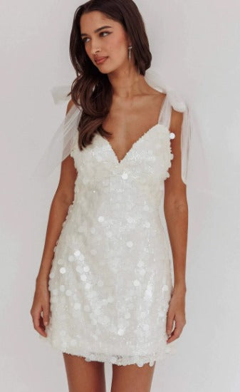 Sequin Mini Dress with Tulle Shoulder Ties