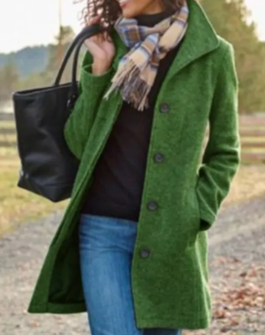 Women’s Wool Blend Coat – Button Front Long Jacket