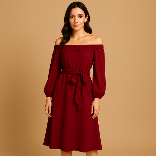 Red Off-Shoulder Knit Top