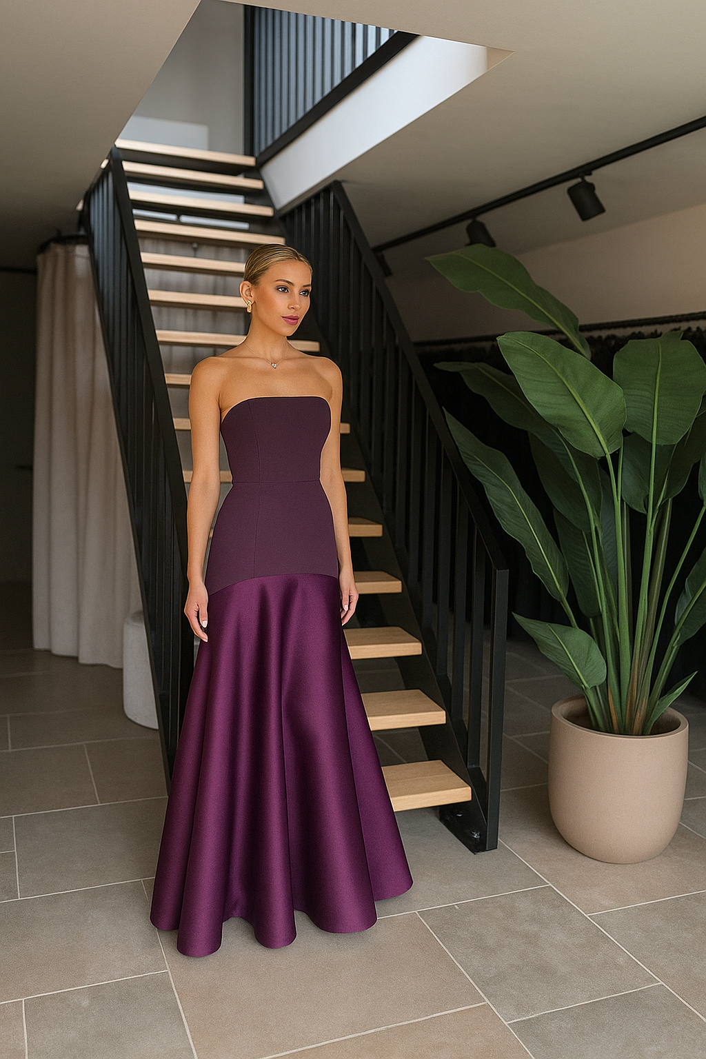 Women’s Strapless Satin Gown – Floor Length Evening Dress