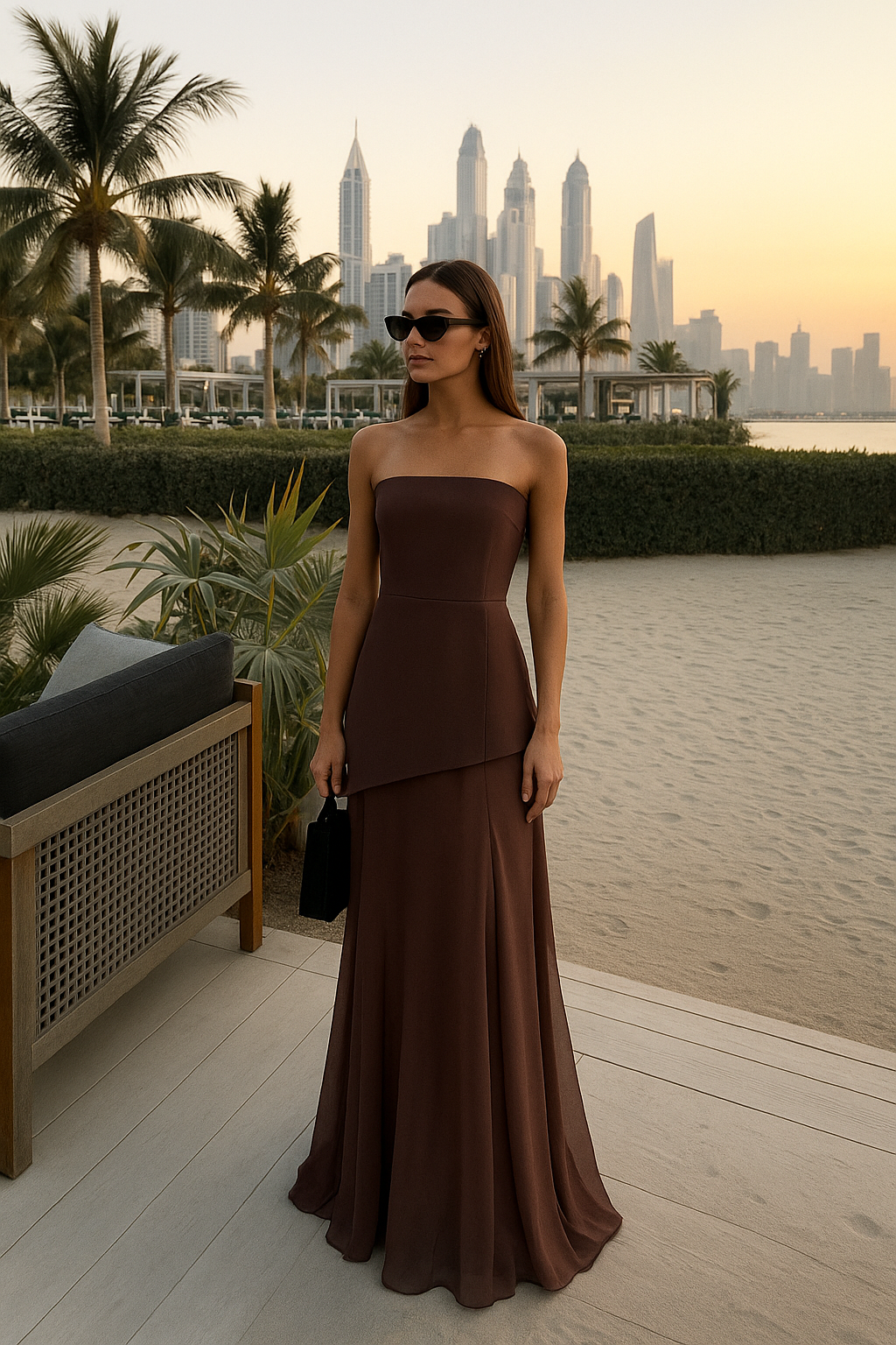 Women’s Strapless Evening Gown – Elegant Floor Length Dress
