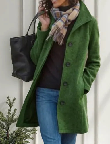Women’s Wool Blend Coat – Button Front Long Jacket