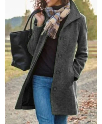Women’s Wool Blend Coat – Button Front Long Jacket