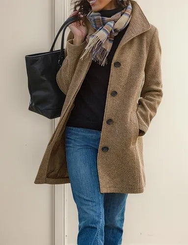 Women’s Wool Blend Coat – Button Front Long Jacket