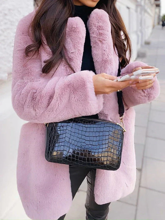 Plush Faux Fur Long Sleeve Coat