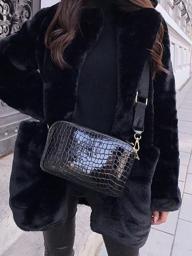 Plush Faux Fur Long Sleeve Coat