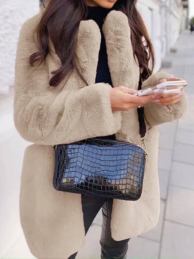 Plush Faux Fur Long Sleeve Coat