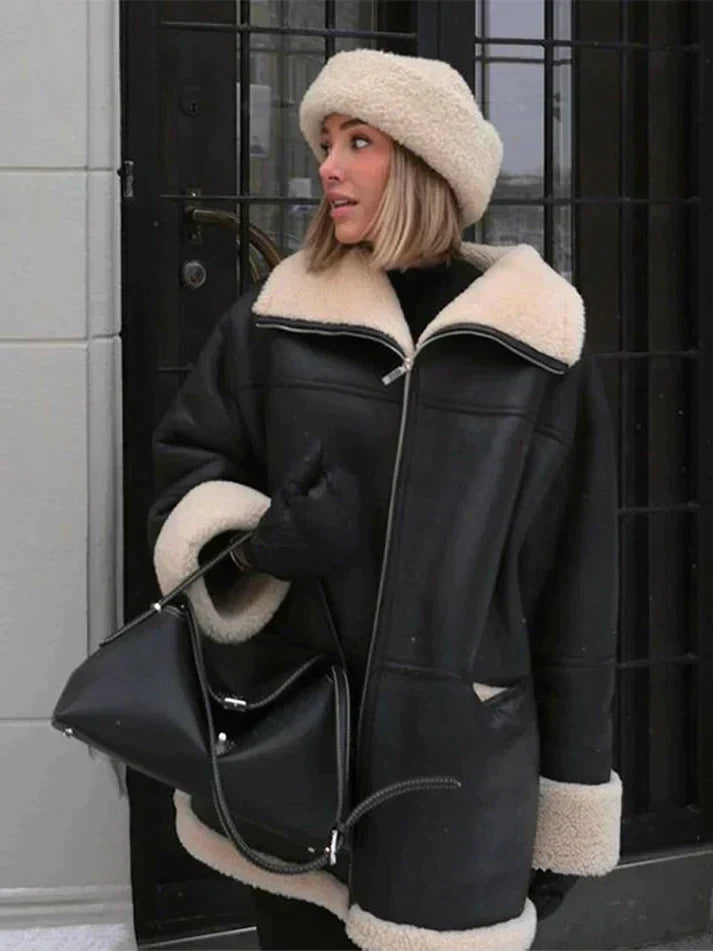 Women’s Oversized Shearling Leather Jacket