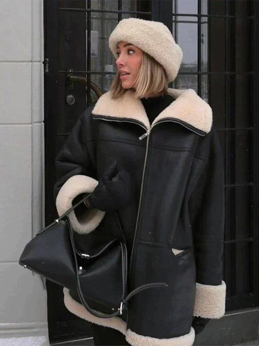 Women’s Oversized Shearling Leather Jacket