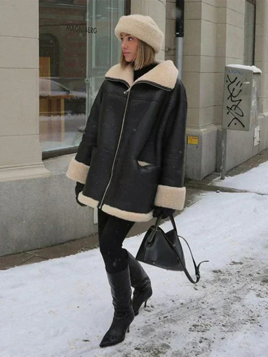 Women’s Oversized Shearling Leather Jacket