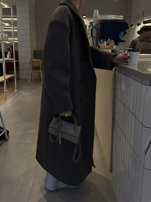 Wool Double-Breasted Oversized Long Coat