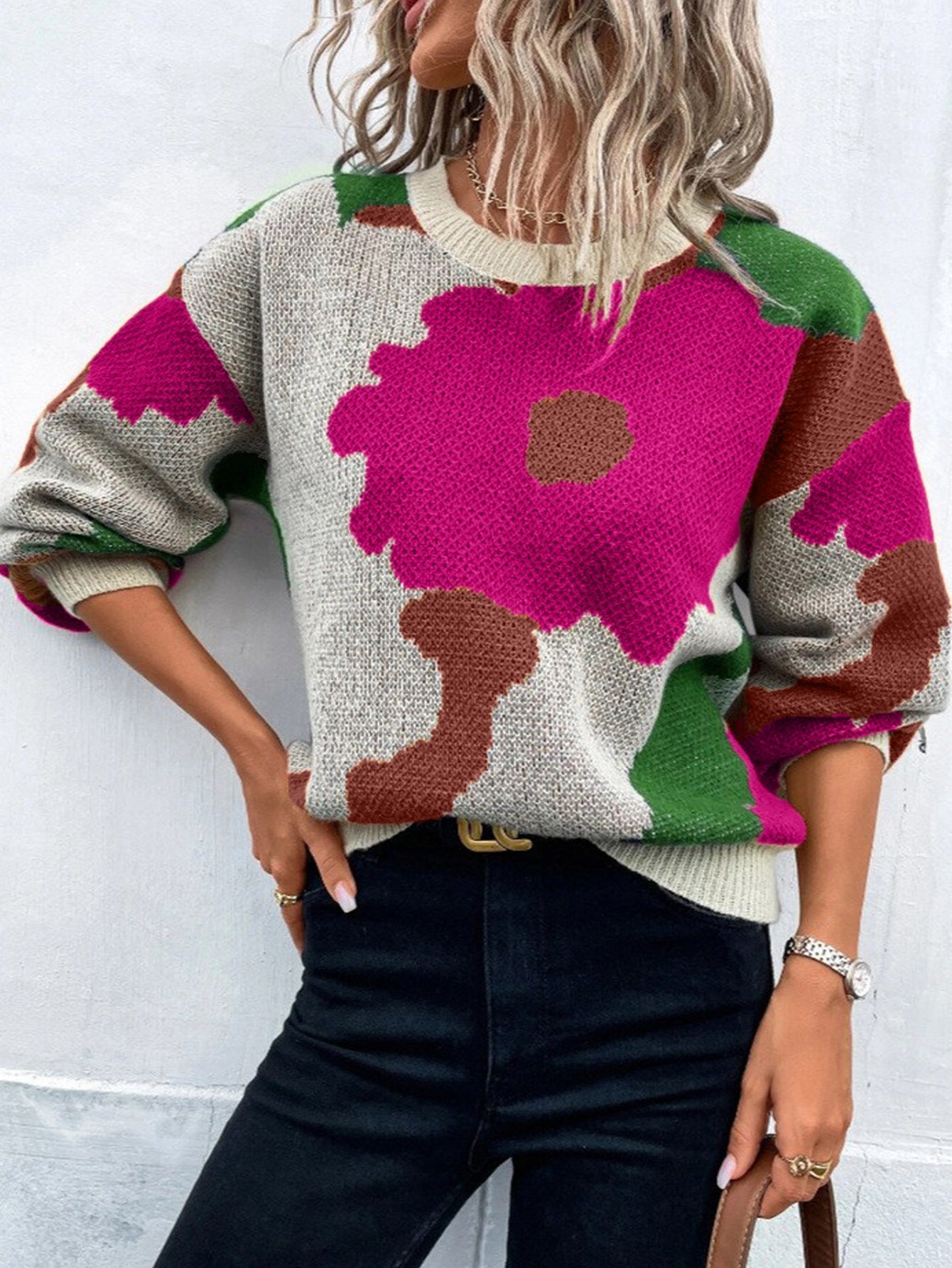Floral Knit Sweater for Women