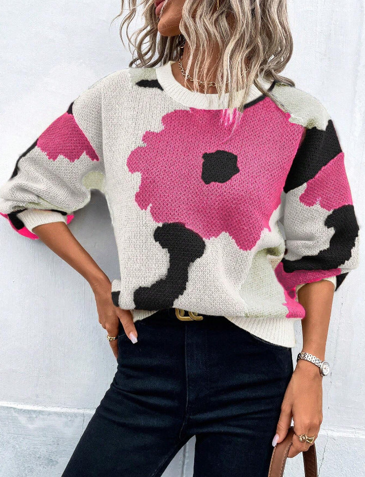 Floral Knit Sweater for Women