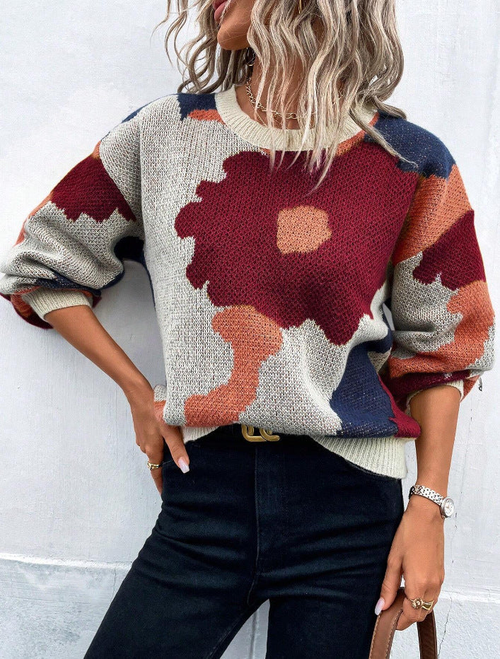 Floral Knit Sweater for Women
