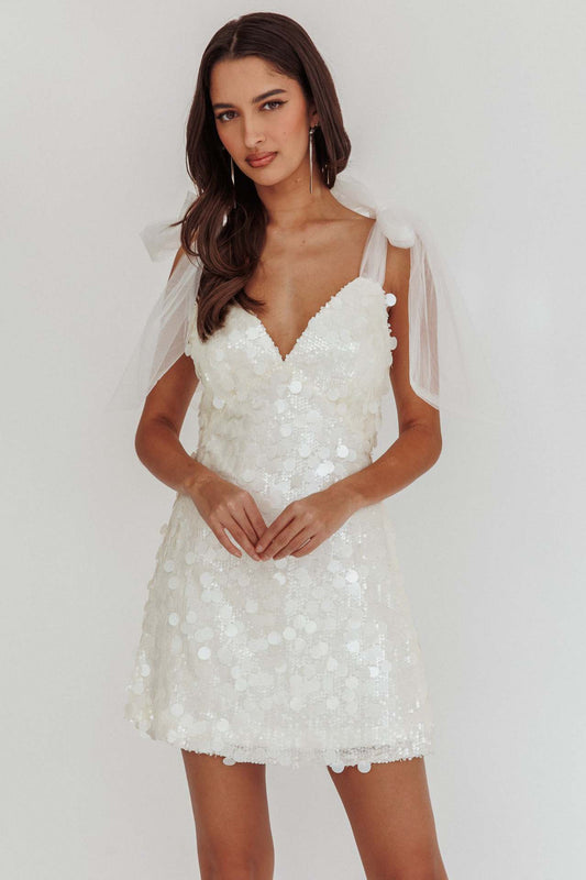 Sequin Mini Dress with Tulle Shoulder Ties