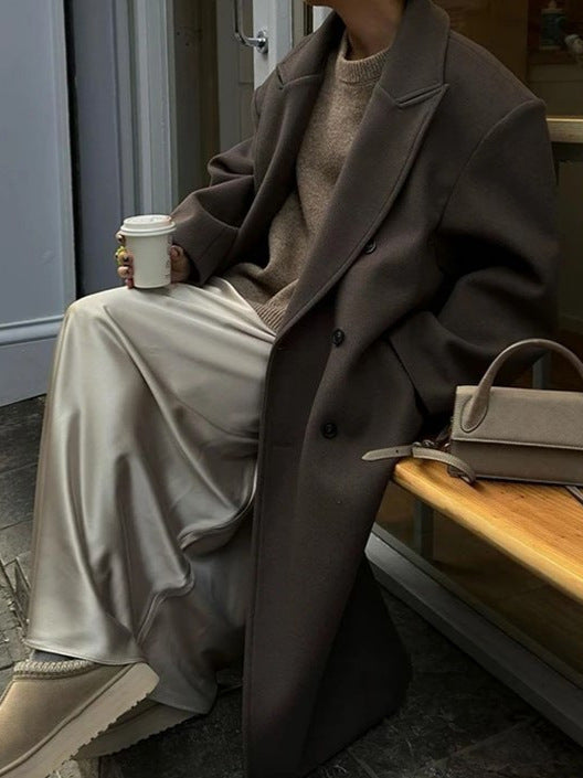 Wool Double-Breasted Oversized Long Coat