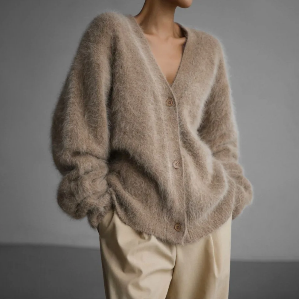 Cashmere Fluffy Oversized V-Neck Cardigan Sweater