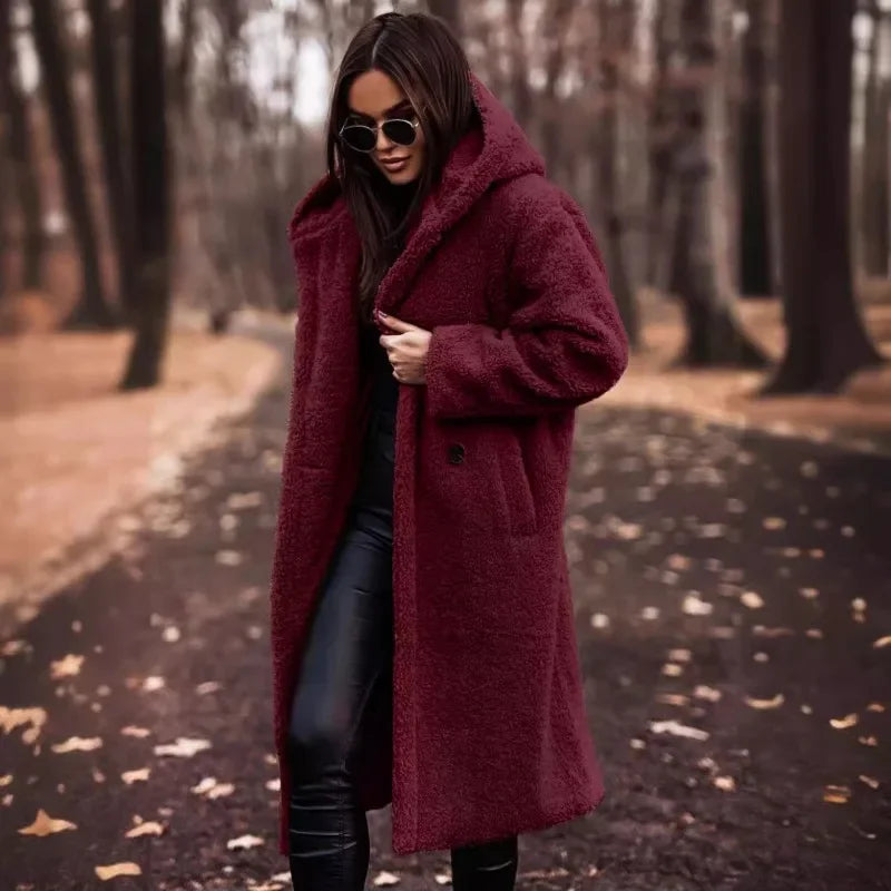 Pinklinda | Damen Langer Wollmantel mit Kapuze für den Winter