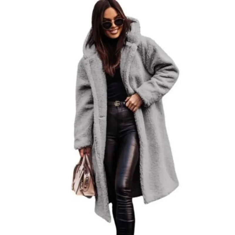 Pinklinda | Damen Langer Wollmantel mit Kapuze für den Winter