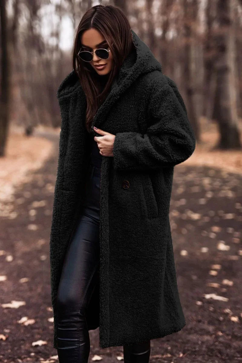 Pinklinda | Damen Langer Wollmantel mit Kapuze für den Winter